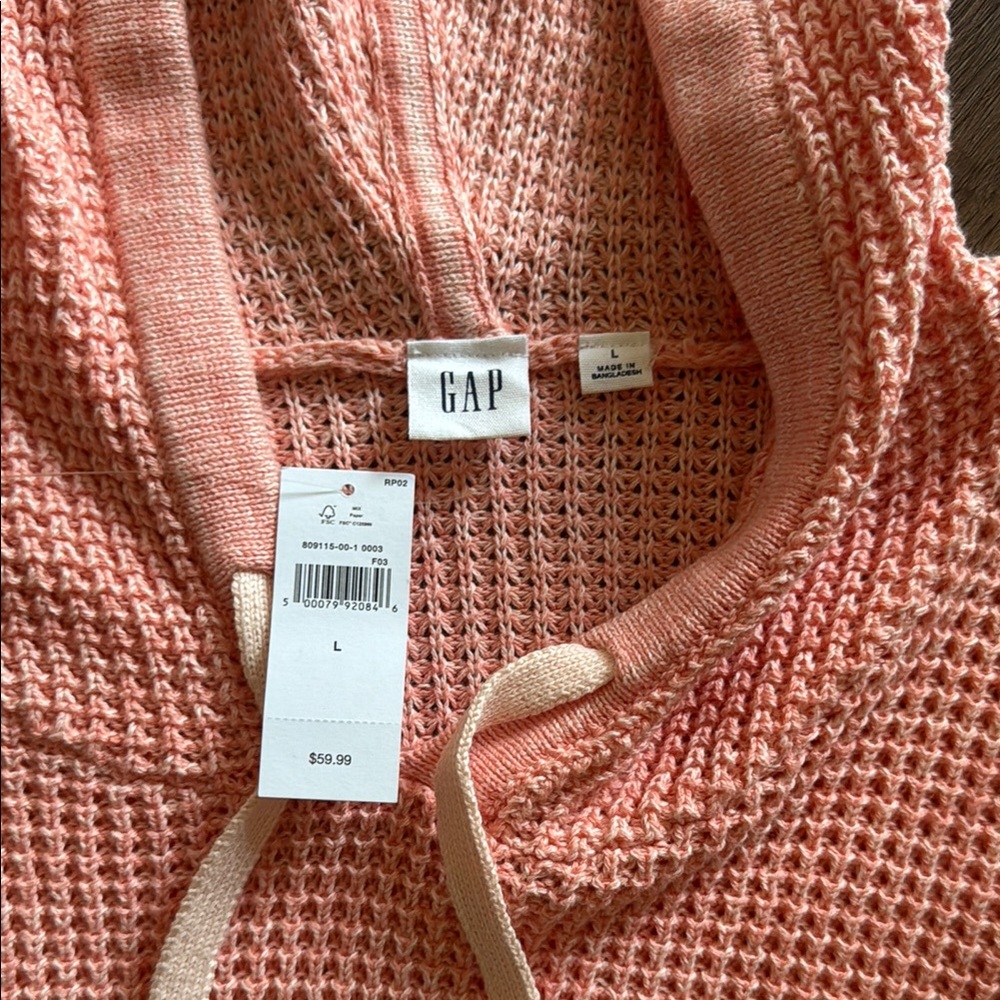 NWT GAP Coral Waffle Hooded Sweater - Picture 2 of 5